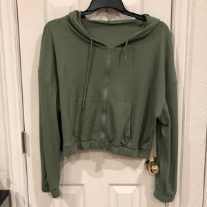 Womens waffle knit green cropped hoodie new size 2x